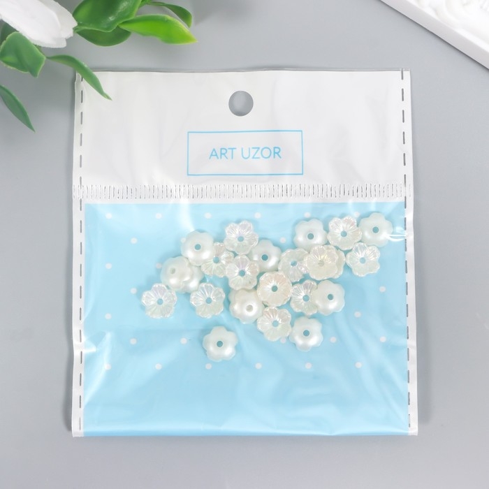 Бусины для творчества пластик "Цветок" набор 25 шт жемчужный перламутр 0,8х0,8 см