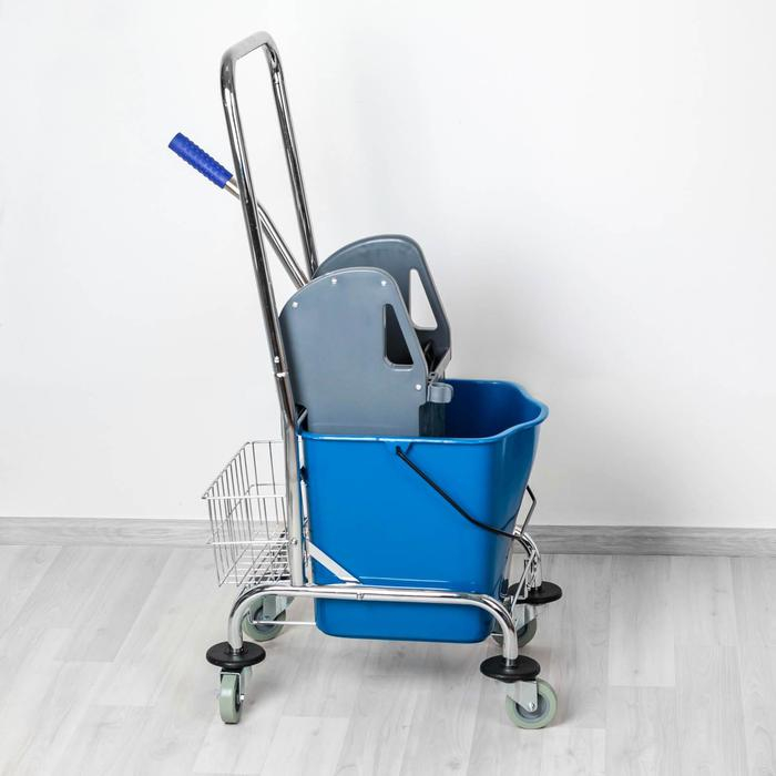 Тележка уборочная одноведерная с отжимом и сеткой, 23 л, хромированная рама Тележка уборочная одноведерная с отжимом и сеткой, 23 л, хромированная рама