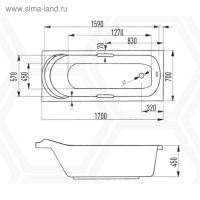 Ванна акриловая Eurolux MIAMIKA, 170x70x40 см, без каркаса и панели Ванна акриловая Eurolux MIAMIKA, 170x70x40 см, без каркаса и панели