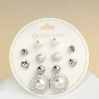 Пусеты 6 пар &laquo;Жемчужные&raquo; планеты, цвет белый в серебре