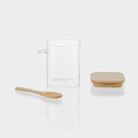 Банка стеклянная для сыпучих продуктов с бамбуковой крышкой и ложкой BellaTenero &laquo;Эко&raquo;, 450 мл, 10,5&times;8,2&times;10,5 см