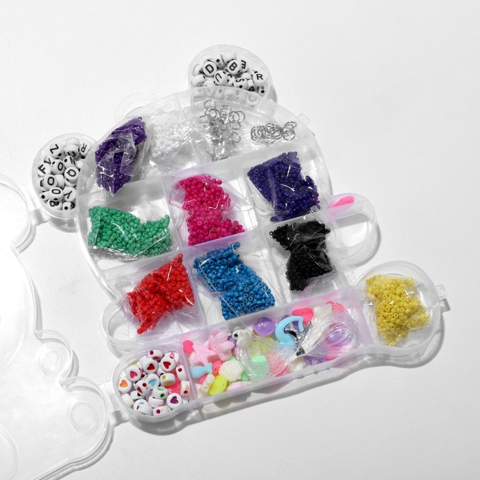 Набор для создания украшений &laquo;Мишка&raquo;, 4 вида бусин, 20 соединительных колец, 10 карабинов, резинка