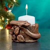 Новый год. Символ 2025. Подсвечник новогодний "Змея на пеньке" бронза, 5х7см Новый год. Символ 2025. Подсвечник новогодний "Змея на пеньке" бронза, 5х7см