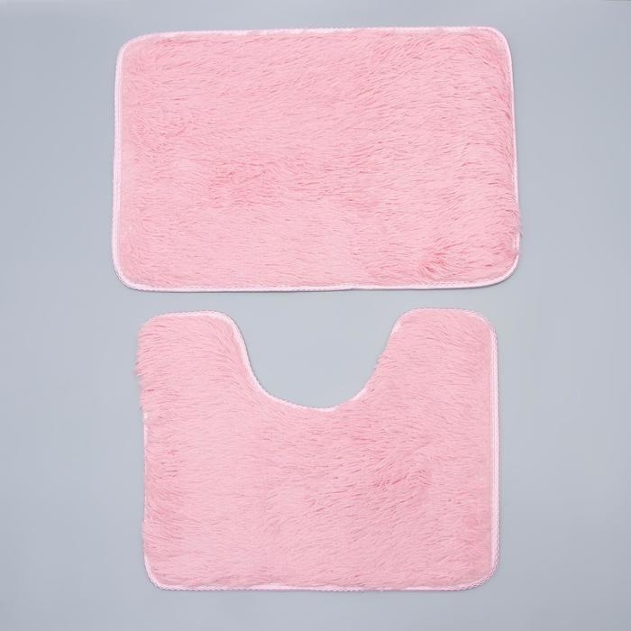 Набор ковриков для ванной и туалета Доляна &laquo;Пушистик&raquo;, 2 шт, 38&times;40, 40&times;60 см, цвет розовый
