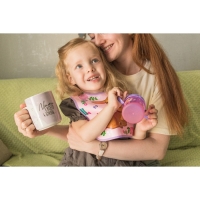 Поильник детский с твёрдым носиком &laquo;Оленята. Мамы и малыши&raquo;, 150 мл., с ручками, цвет розовый