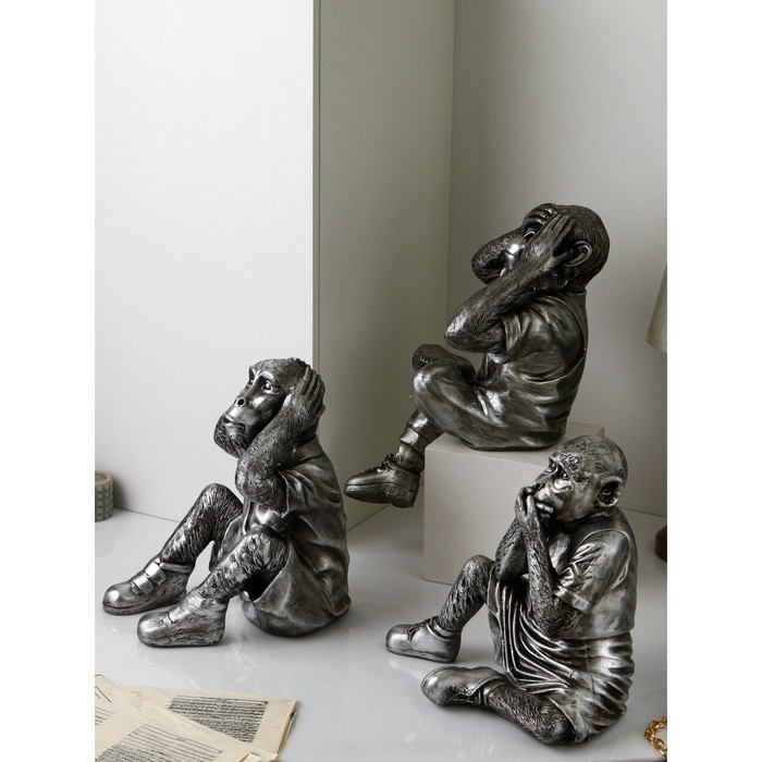 Набор фигур &laquo;Люди. Не вижу, не слышу, не говорю&raquo;, полистоун, 38 см, цвет серебро