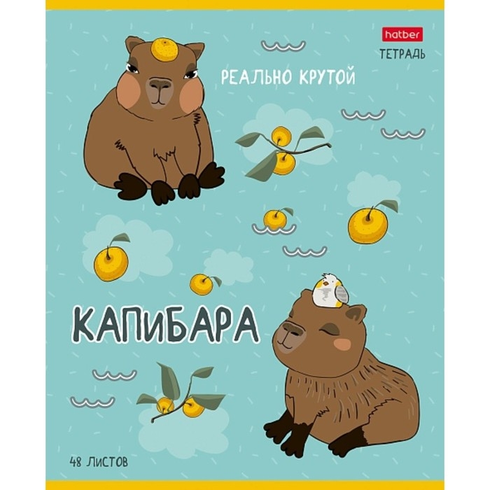 Тетрадь 48 листов в клетку "Реально крутой Капибара", обложка мелованный картон, блок 65 г/м2, 5В МИКС