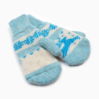 Новый год. Варежки женские шерстяные &laquo;Олень со снежинкой&raquo;, цвет голубой, размер 20-22