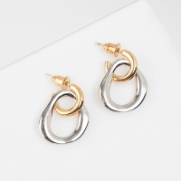 Серьги металл &laquo;Цепь&raquo; полукруг, звено, цвет золото с серебром