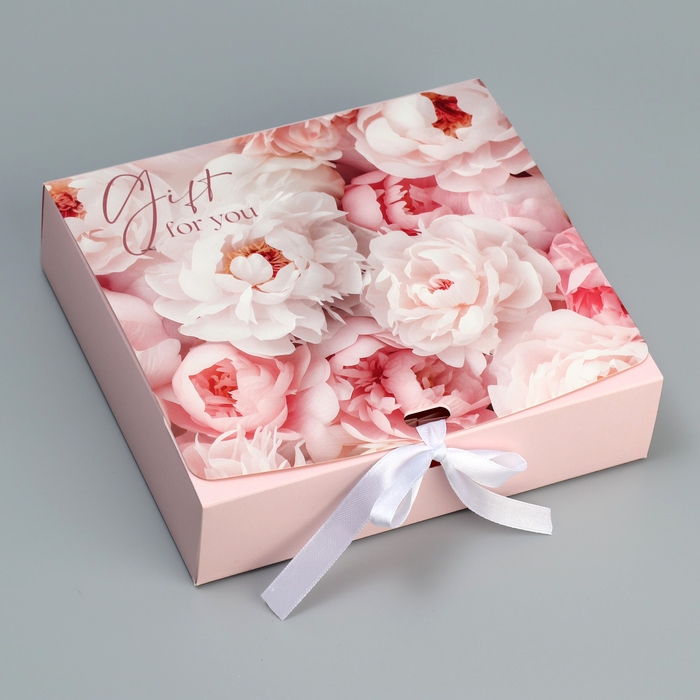 Коробка подарочная складная двухсторонняя, упаковка, &laquo;Пионы&raquo;, 20 х 18 х 5 см