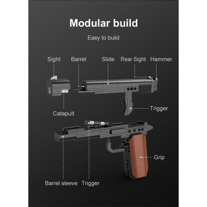 Конструктор Оружие Техно &laquo;Пистолет&raquo;, 332 детали, 6 пуль, стреляет