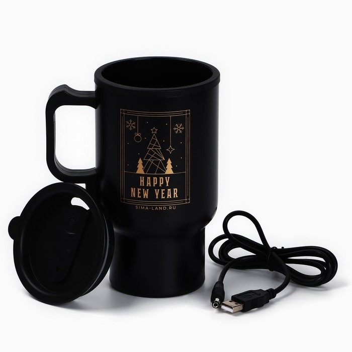 Новый год. Термокружка с USB кабелем &laquo;Happy New Year&raquo;, 450 мл