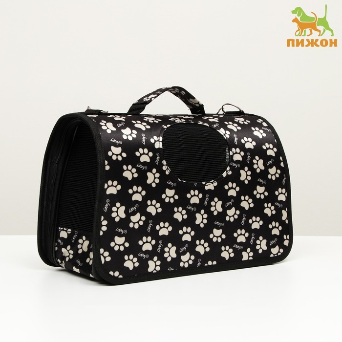 Сумка - переноска для животных Сумка - переноска для животных "Лапки Happy", чёрная, размер М, 40 х 21 х 27 см