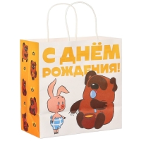 Пакет крафтовый, подарочный, &laquo;С Днём рождения!&raquo;, 22 х 22 х 11 см, Винни-Пух