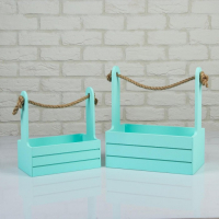 Набор кашпо деревянных 2 в 1 (25&times;15&times;30; 21&times;12&times;23 см) "Dear", ручка канат, мята