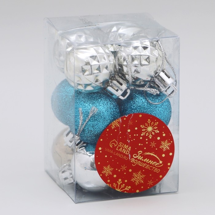 Набор шаров пластик d-2,5 см, 12 шт Набор шаров пластик d-2,5 см, 12 шт "Альянс" серебро, синий