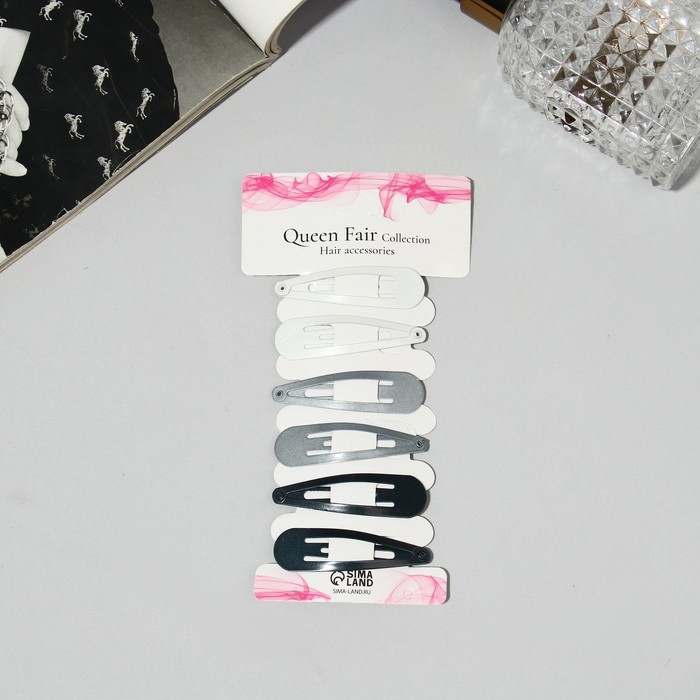 Невидимка для волос "Провижн" (набор 6 шт) 5 см, чёрно-белый