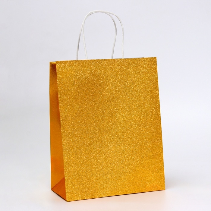 Пакет подарочный бумажный с глиттером золотой, 21 х 11 х 27 см Пакет подарочный бумажный с глиттером золотой, 21 х 11 х 27 см