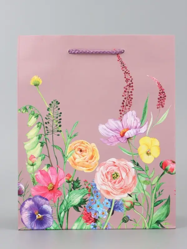 Пакет подарочный ламинированный, "Цветочный узор" 18 х 22,3 х 10 см