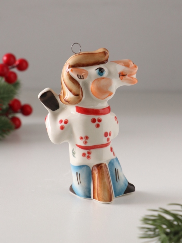 Ёлочная игрушка фарфоровая "Конь Цыган с гитарой",  11 см