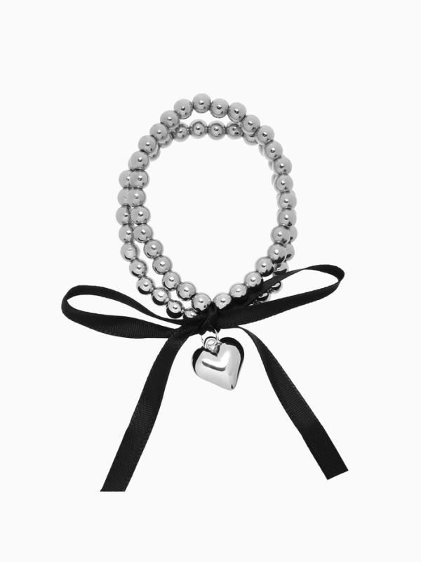 Браслет жемчуг &laquo;Сердеко&raquo; на резинке, бантик, цвет чёрный в серебре