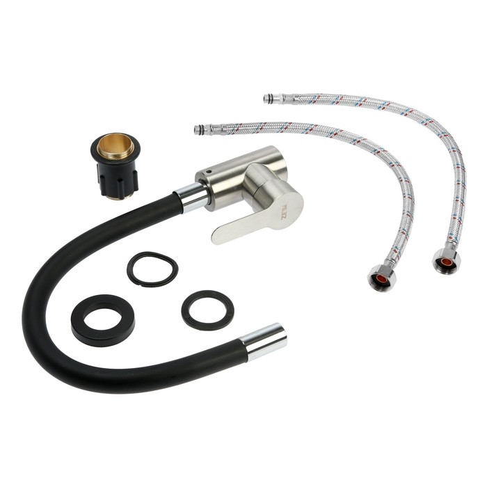 Смеситель для кухни ZEIN Z2751, гибкий излив, картридж 35 мм, нерж. сталь, черный/сатин Смеситель для кухни ZEIN Z2751, гибкий излив, картридж 35 мм, нерж. сталь, черный/сатин