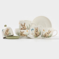 Набор для специй Доляна &laquo;Зайка&raquo;, керамика, 2 предмета: солонка, перечница 130 мл, 11.5&times;6.2&times;8.8 см, белый