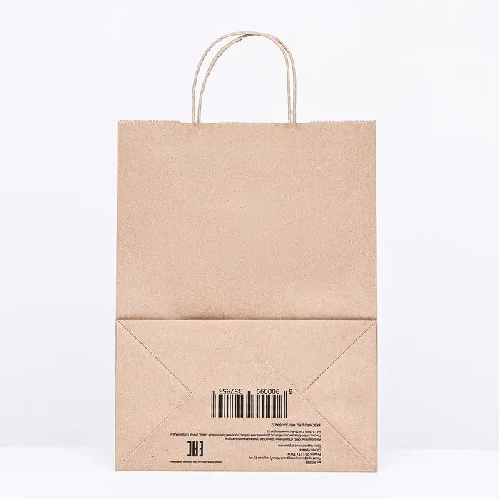 Пакет бумажный крафт 90 г/м&sup2;, круглая ручка 26&times;15&times;35 см