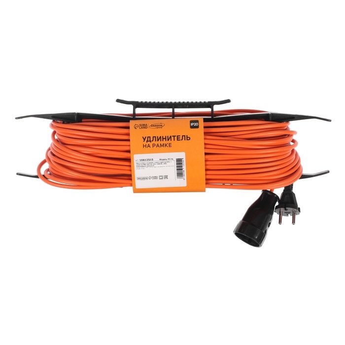 Удлинитель на рамке Luazon Lighting ECO, 1 розетка,ПВС 2х0.75, 6 А, 1300 Вт, IP 20, 40м, Оранжевый