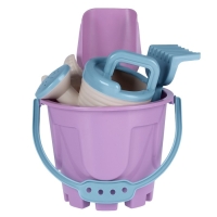 Песочный набор: ведро 1,2 л, лопатка,грабли,4 формочки, лейка 0,2 л, бледно-розовый