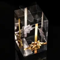 Складная прозрачная коробка из PVC, для упаковки подарков, &laquo;Золотой бантик&raquo;, 6&times;6&times;10 см