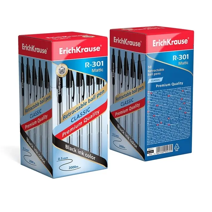 Ручка шариковая автоматическая ErichKrause R=301 MATIC, узел 1.0 мм, чернила чёрные, длина линии письма 2000 м