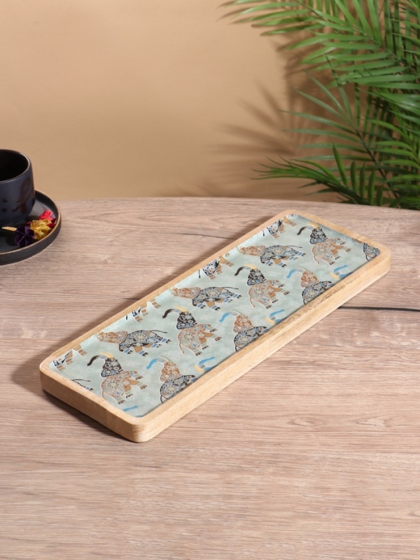 Блюдо прямоугольное "Мудрый слон" дерево манго 41х15 см