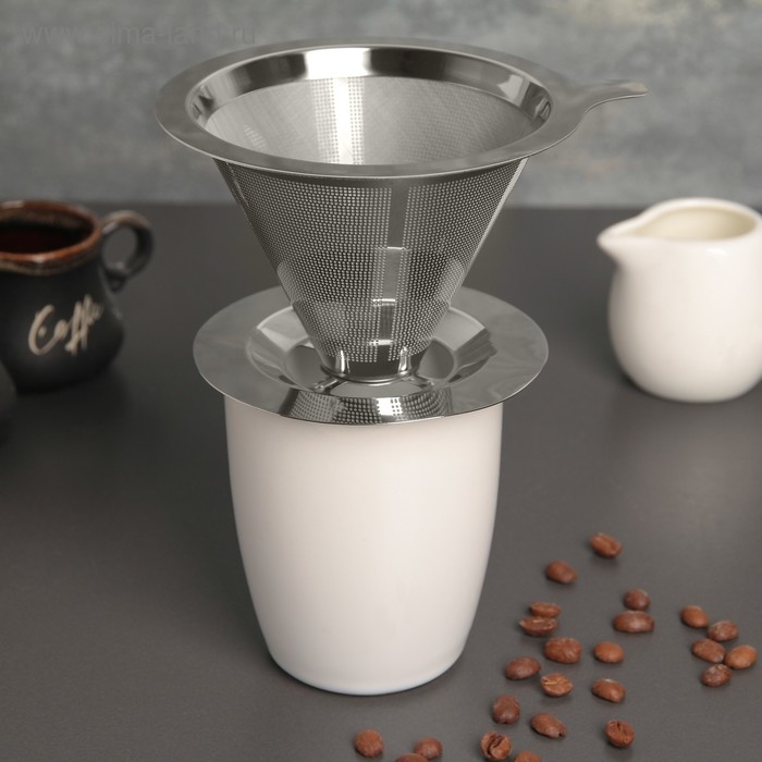 Воронка-дриппер V60 из нержавеющей стали для заваривания кофе &laquo;Пуровер&raquo;, 304 сталь, 12&times;8 см
