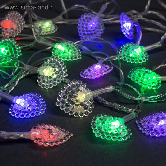 Гирлянда &laquo;Нить&raquo; 5 м с насадками &laquo;Сердце малое&raquo;, IP20, прозрачная нить, 20 LED, свечение мульти (RG/RB), мигание, 220 В