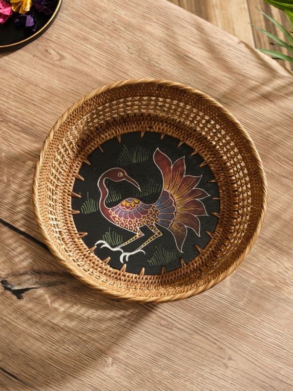 Корзинка плетеная ротанг Корзинка плетеная ротанг "Павлин", 23х23х7 см, МИКС