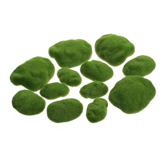 Мох искусственный, для декора, &laquo;Камни&raquo;, набор 12 шт., зелёный, Greengo