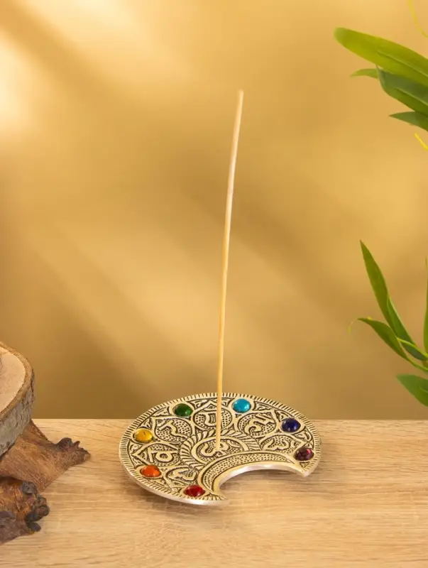 Подставка под благовония &laquo;Полумесяц с цветными кристаллами&raquo;, 12&times;11 см, алюминий