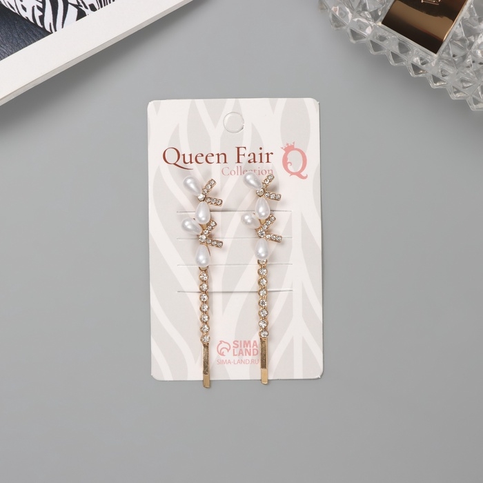 Невидимка для волос &laquo;Глория&raquo; (набор 2 шт) двойной бант, 6 см, золото