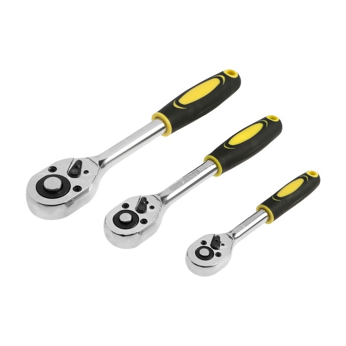 Набор воротков с трещоткой ТУНДРА, CrV, 1/2-3/8-1/4 Набор воротков с трещоткой ТУНДРА, CrV, 1/2-3/8-1/4", 2К рукоятка, 24 зуба, 150-250 мм