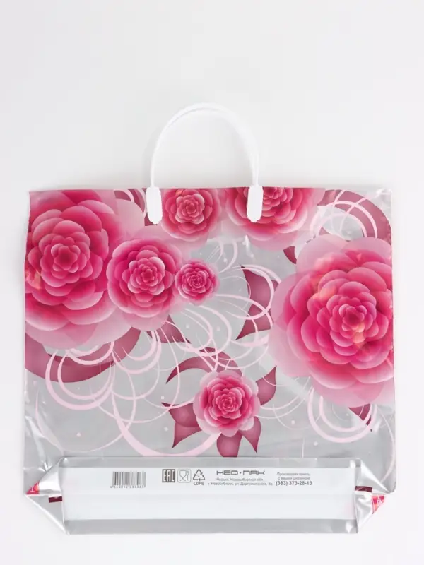 Пакет "Роза на серебре, полиэтиленовый, пластиковая ручка 37х35 см 90 мкм