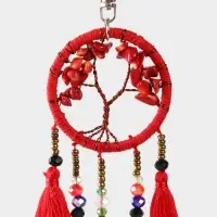 Брелок ловец снов "Древо" 19 см, цв. красный