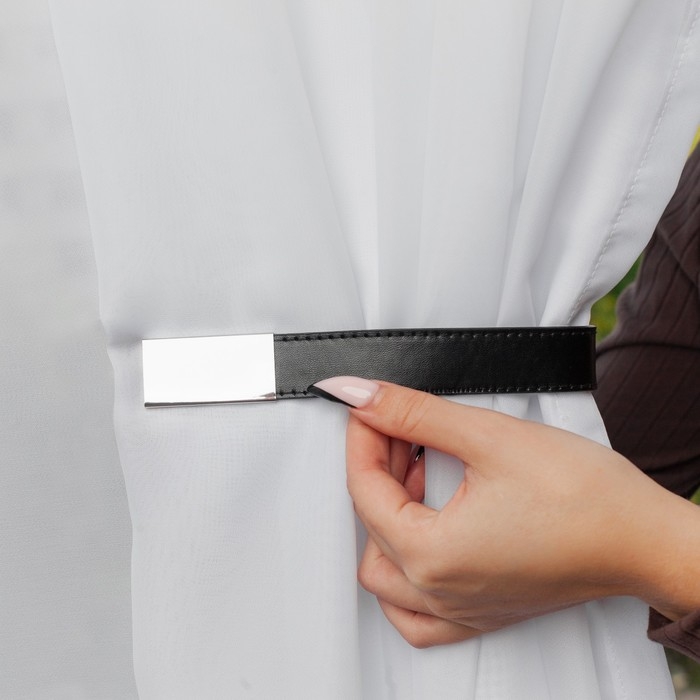 Подхват для штор из кожзаменителя, 35 &times; 2,5 см, цвет чёрный