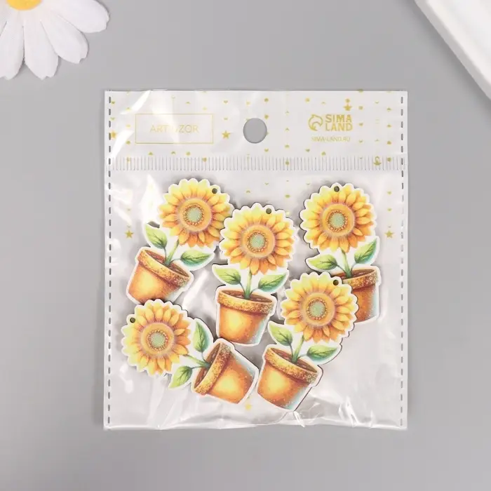 Декор для творчества дерево "Подсолнух в горшке" 4,6х2,5х0,3 см