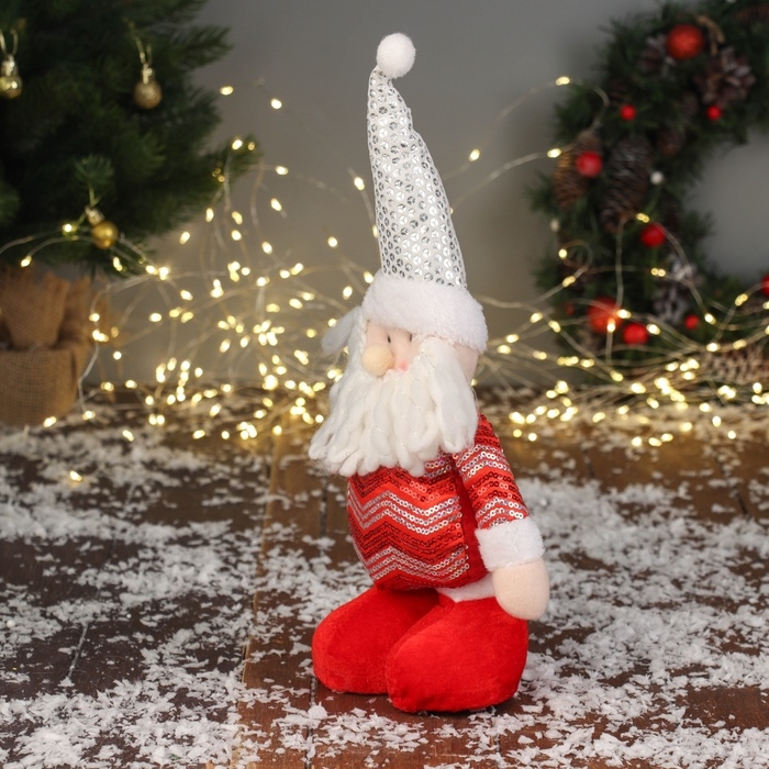 Мягкая игрушка Мягкая игрушка "Дед Мороз в блестящем костюме" 35х16 см, красно-белый