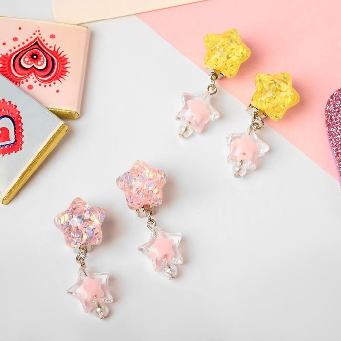 Клипсы детские &laquo;Выбражулька&raquo; звёзды блестящие, цвет МИКС