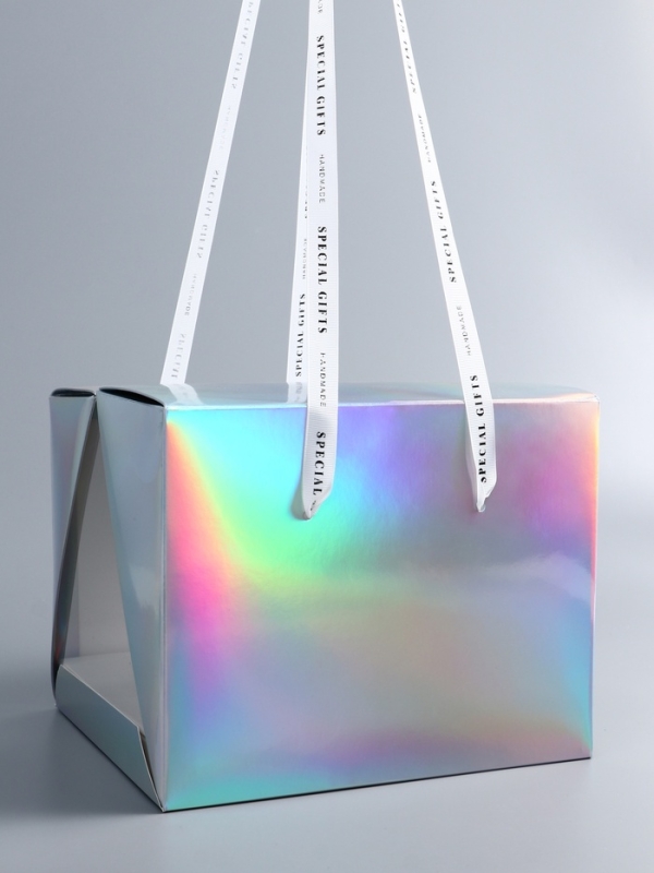 Коробка под бенто-торт с ленточками, голография , 25 х 25 х 20 см