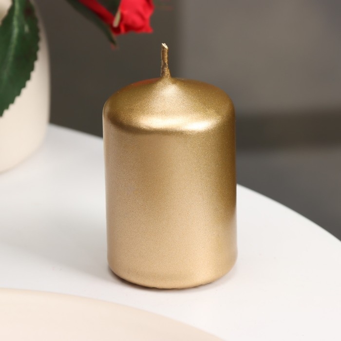 Свеча - цилиндр, 4х6 см, 9 ч, золото