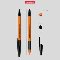 Ручка шариковая ErichKrause R-301 Orange Stick & Grip, узел 0.7 мм, чернила чёрные, резиновый держатель, длина линии письма 2000 метров