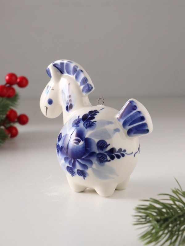 Ёлочный фарфоровый шар "Лошадь Русская" /авторская роспись/,  11 см